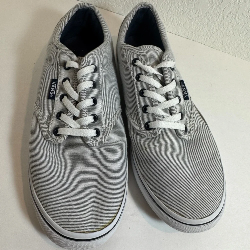 Vans Atwood Low Lace Up Skate Canvas Micro Stripe‎ Navy & White Shoes Womens 7